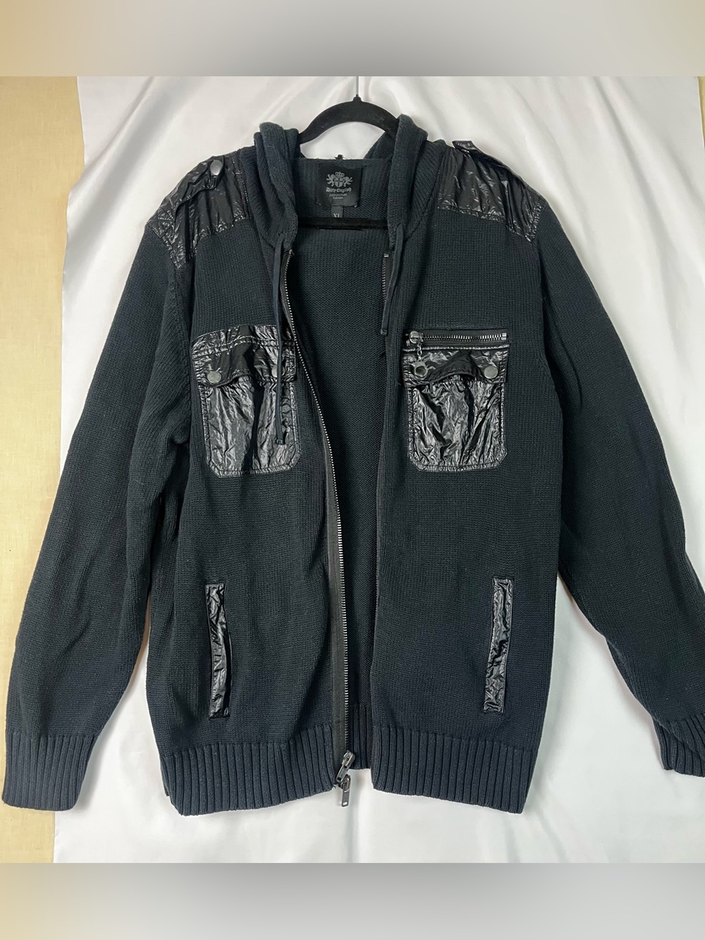 VTG Y2K Dirty English Juicy Couture Mens Utility Full Zip Black Sweater XL READ